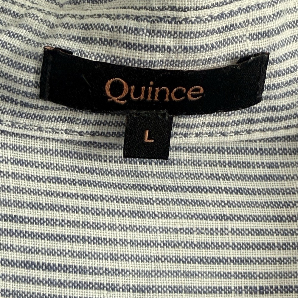 Quince Women L 100% European Linen Camp Shirt Blue Pinstripe Natural Scandi - Picture 5 of 7